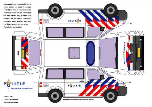 bouwplaat volkswagen transporter politieauto Bastelbogen Papiermodelle